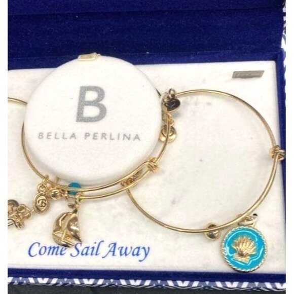 Bella Perlina Gold-Tone Bangle Bracelet Set With Nautical Charms "Come Sail Away - Picture 4 of 4